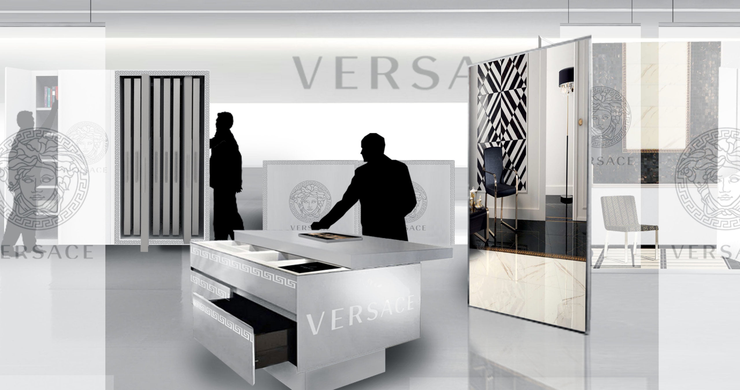 Concept e design cellule espositive per punto vendita Versace Home